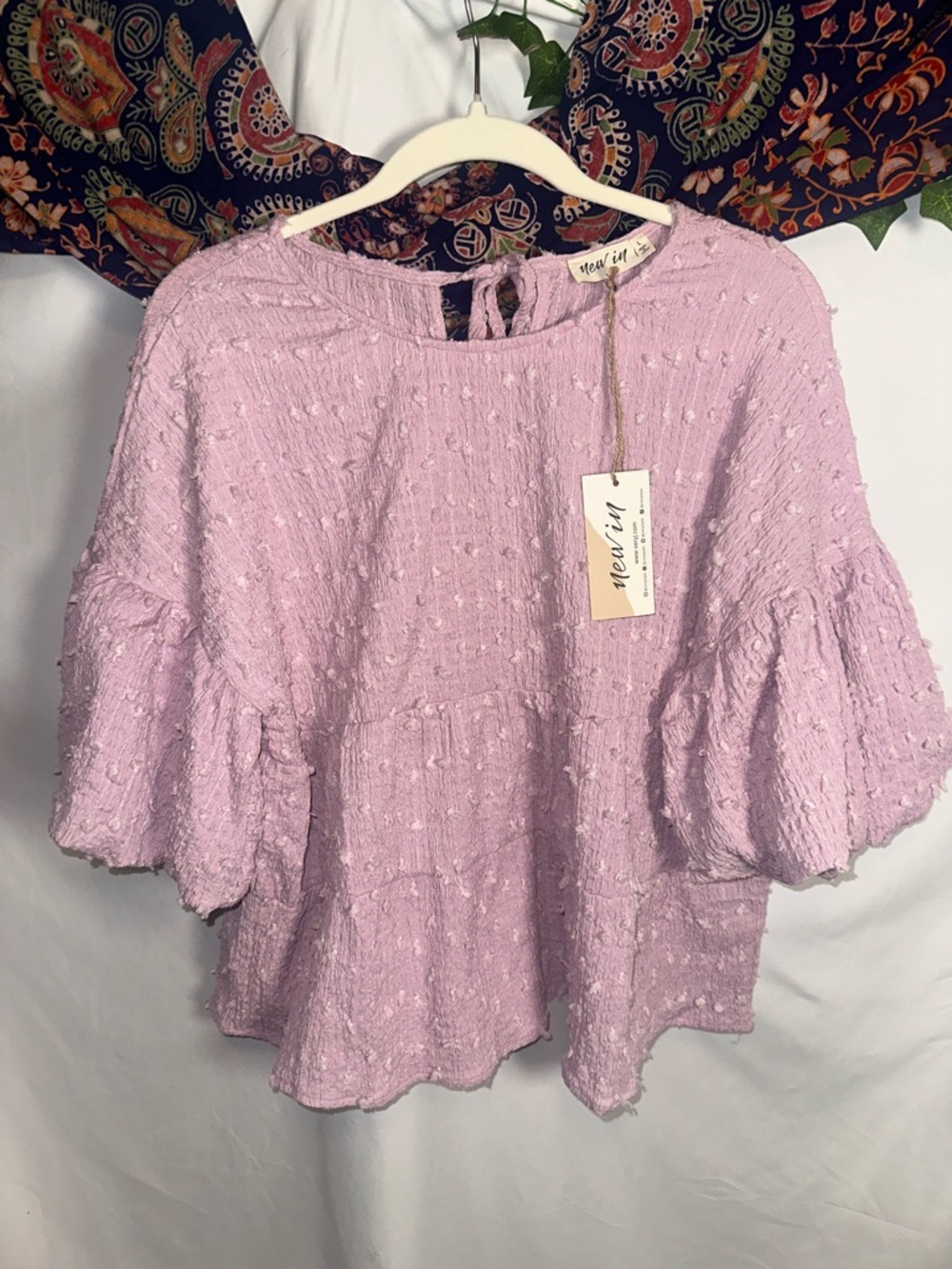 Very J Lavender Textured Ruffle Sleeve Top